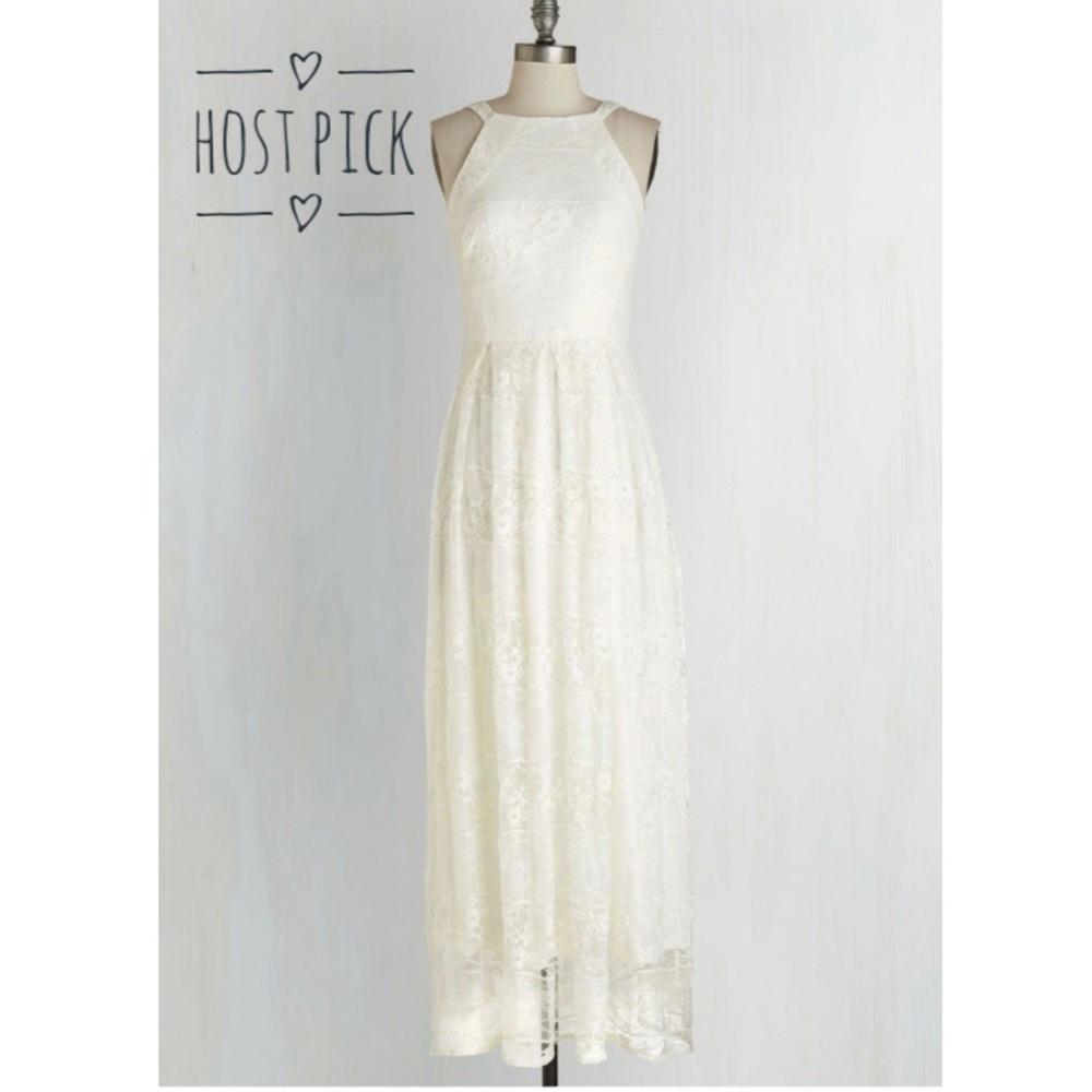 Vintage style ivory lace column maxi dress